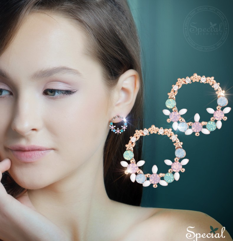 Flower round fresh ear ring- 925 silver